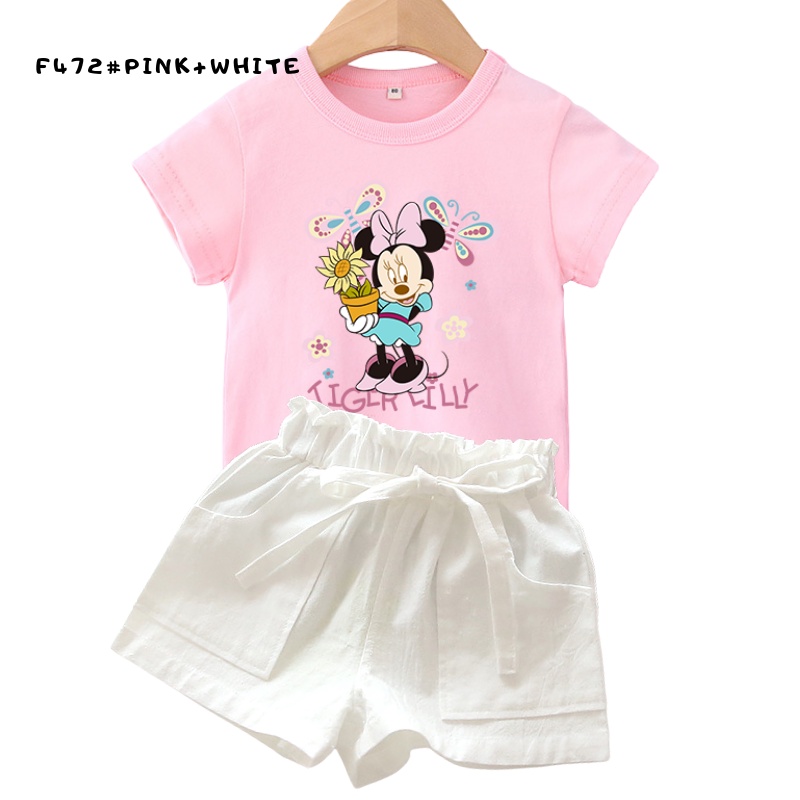 Bộ 2 Món Áo Thun 100% Cotton Họa Tiết Hoạt Hình Đáng Yêu Cho Bé Gái