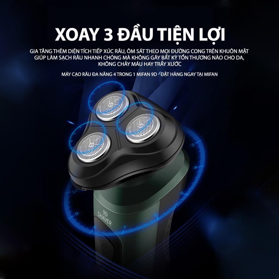 Máy cạo râu nam Shaver 9D 4in1 kiêm tỉa lông mũi cao cấp, 3 lưỡi dao kép,  công nghệ chống nước IPX7 bảo hành 12 tháng