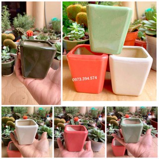 Chậu Sứ Mini Bát Tràng( Chậu Vuông Vát) _ Chậu Trồng Cây Nhỏ Để Bàn, Sen Đá, Xương Rồng