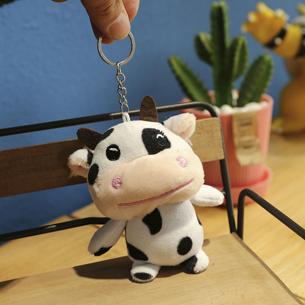 Cod Qipin Lovely 10cm Funny Keyring Cartoon Stuffed Milk Cow Face Keychains Bag Pendant Decor