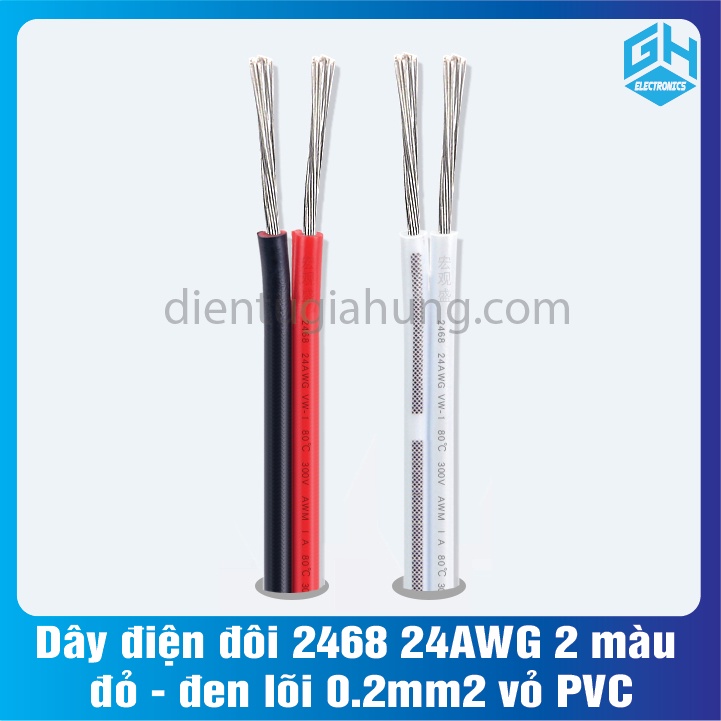 COMBO 5 Mét Dây điện đôi 2468 24AWG 2 màu đỏ - đen lõi 0.2mm2 vỏ PVC