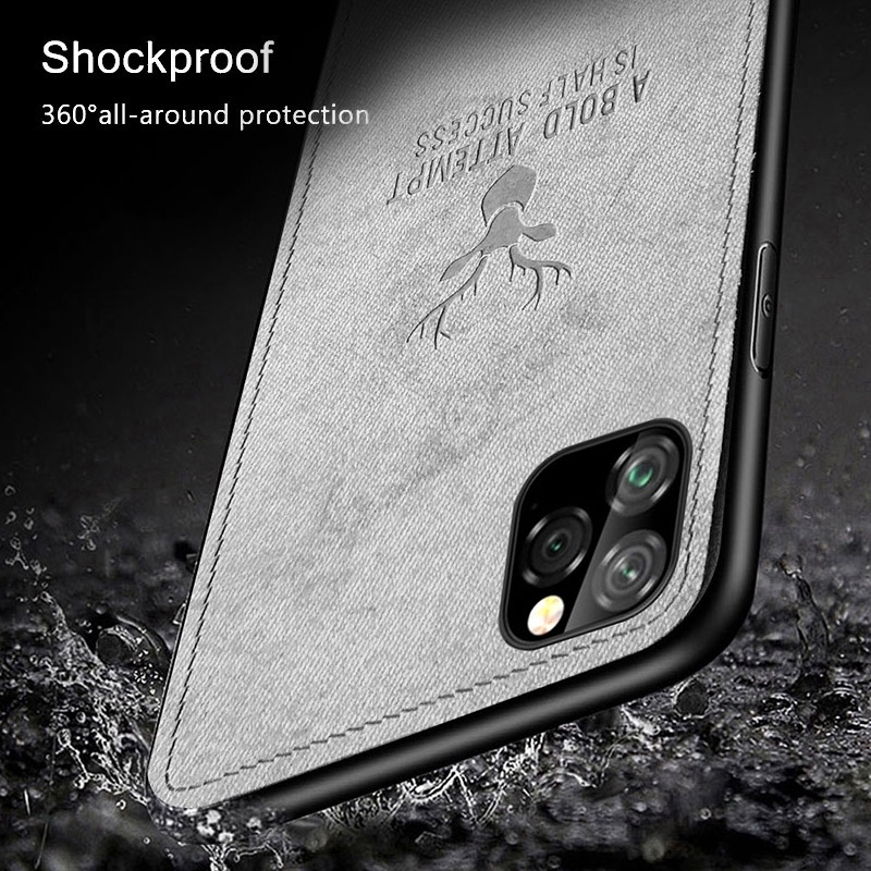 Ốp điện thoại silicone bọc vải họa tiết hình con nai thích hợp cho iphone 11 pro max