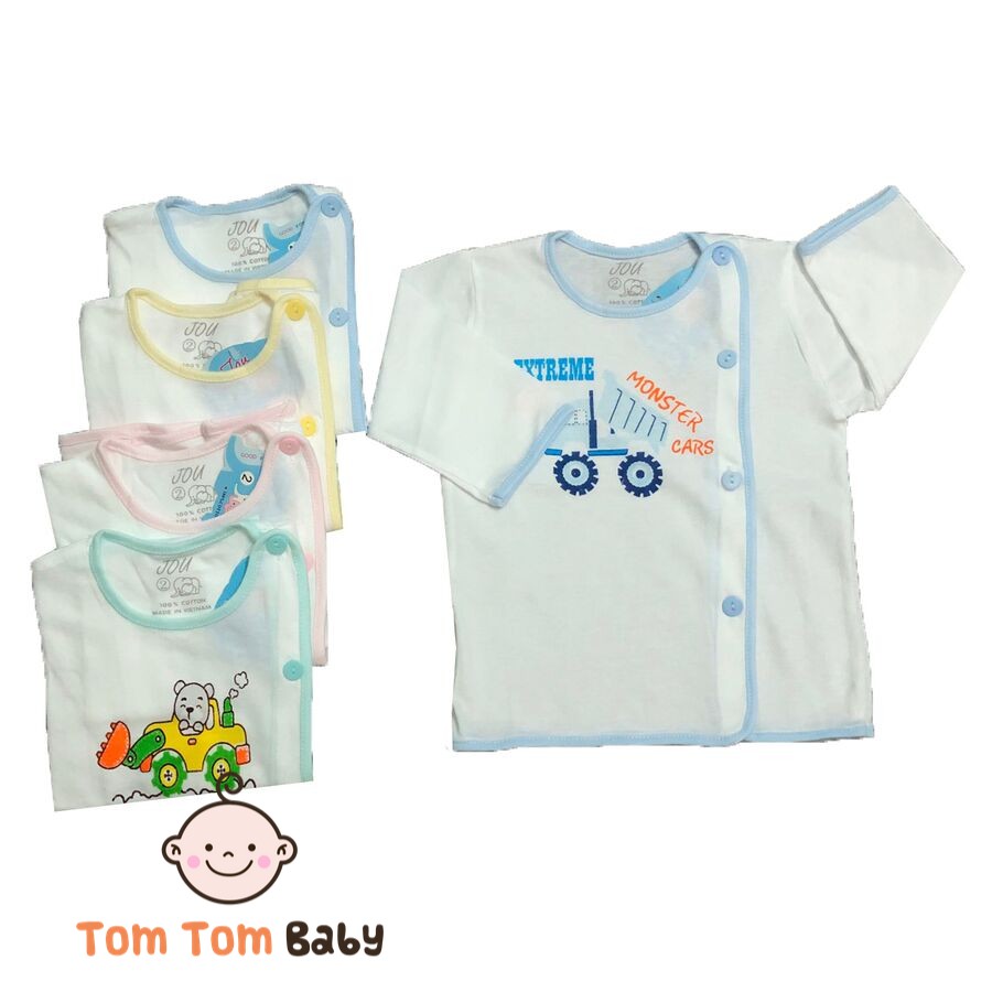 Áo sơ sinh Tay Dài Cài Nút Lệch Trắng JOU cho bé trai, bé gái - chất vải cotton 100% mềm, mịn, thoải mái