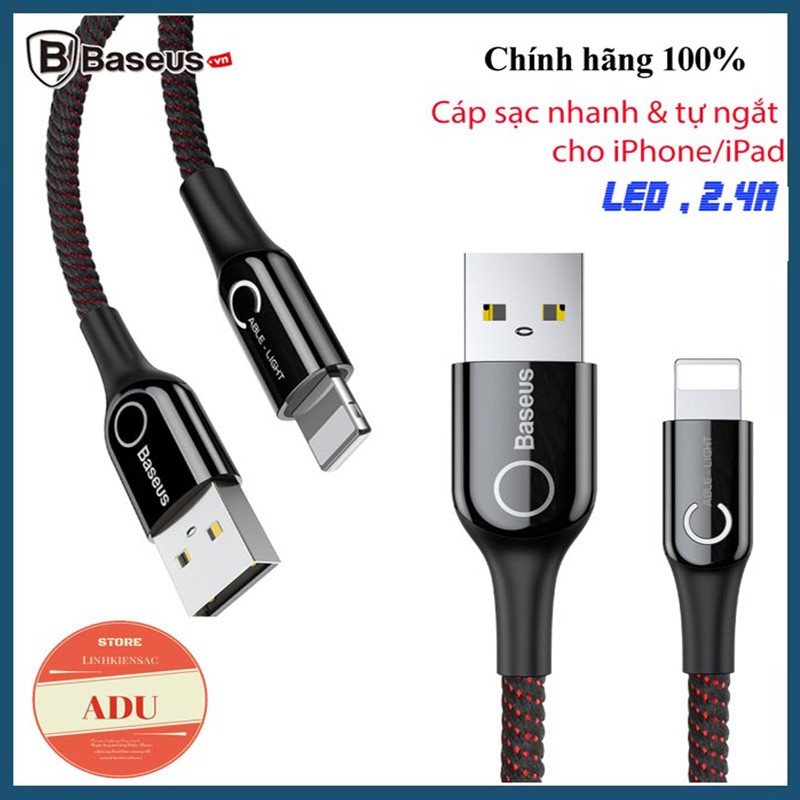 Cáp Sạc Tự Ngắt Baseus Shape Light Quickcharge 2.4A Chính Hãng Cho Iphone 5/5s,6/6s,6plus/6s Plus,7,7 Plus,8,8 Plus,X