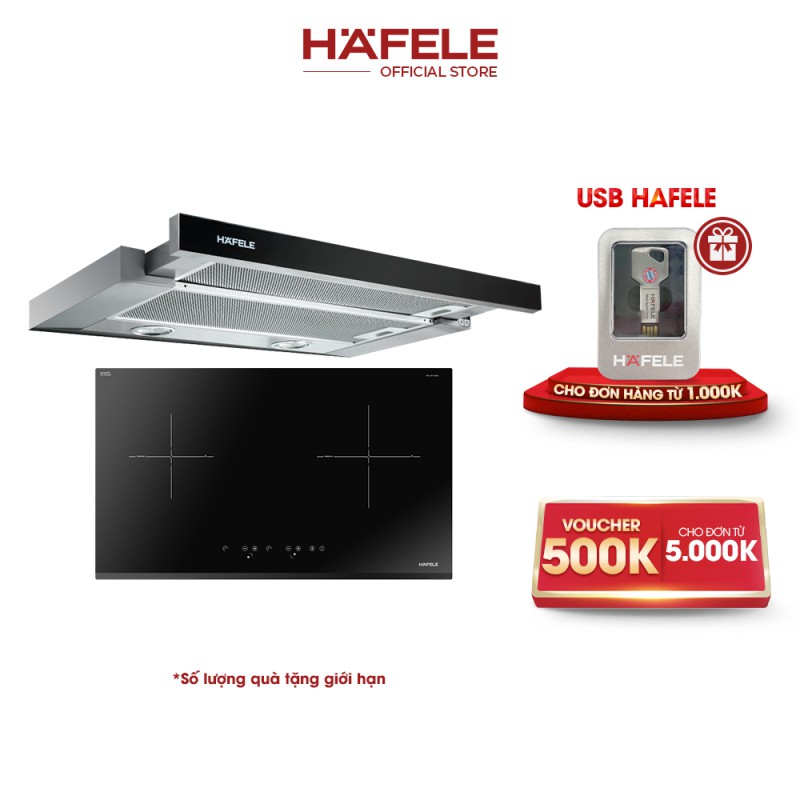 [PROMO] Máy Hút Mùi Âm Tủ HAFELE HH-TG90E (90cm) + Bếp Từ 2 Vùng Nấu Hafele 770x450mm HC-IS772EA