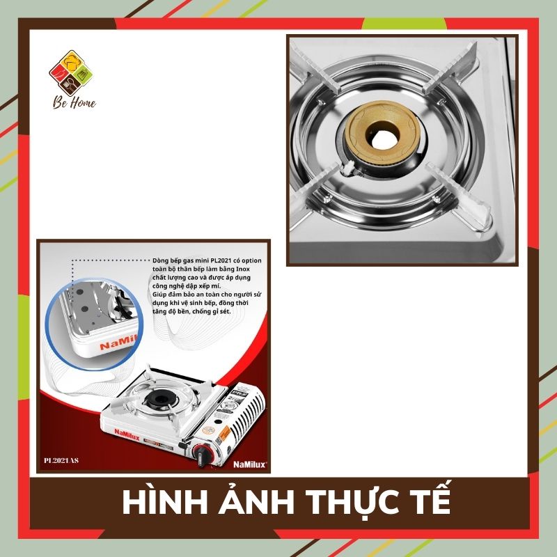 Bếp ga mini Namilux BEHOME  Bếp ga du lịch Inox Tích Hợp Van An Toàn Chống Cháy Nổ HÀNG CHÍNH HÃNG [Tặng Muôi Múc]