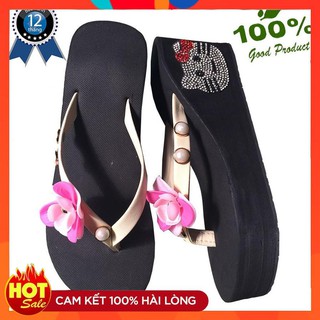 (Bảo Hành 12 Tháng) Dép kẹp hoa đào dán gót mèo cao 7cm hàng nhà gia công bao xài