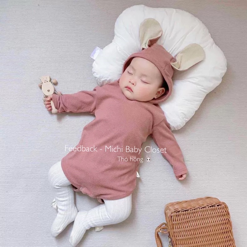 Bodysuit cún nâu và thỏ hồng, bộ thu đông dài tay bộ đồ hình thú cho bé chất len tăm mềm mịn - MICHI Closet