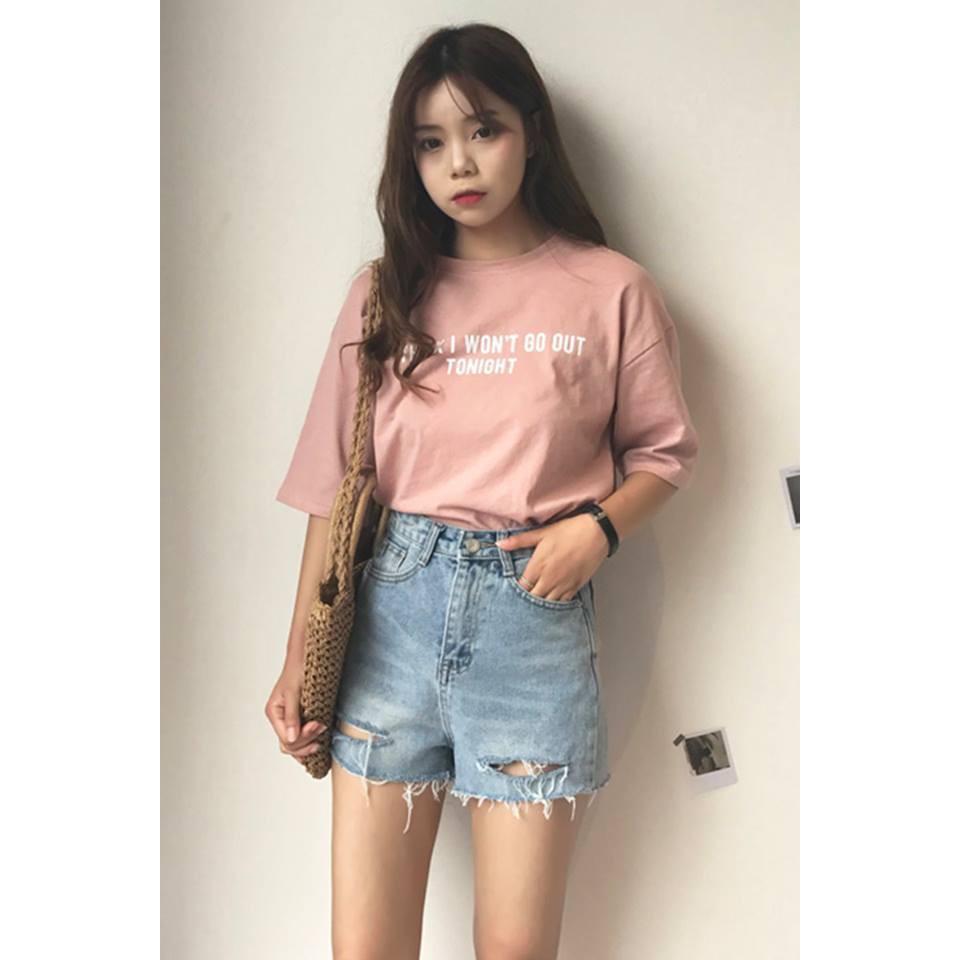 Áo Phông Nữ Hồng Tay Lỡ Dáng Dấu Quần Dáng Rộng Kết hợp Quần Jean Chân Váy Hot GO OUT TONIGHT Unisex Có Màu Cam Đất