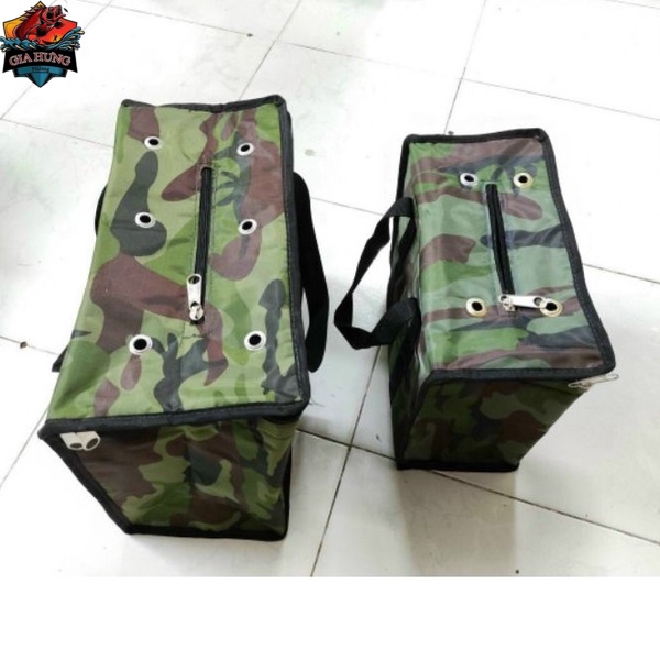 Túi bạt rằn ri đựng đồ câu. chất vải bạt, đường may rất bền và chắc chắn