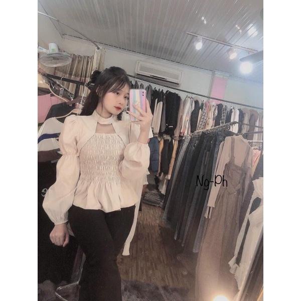 Áo Sơ Mi Nhung Kiểu Bo Ngực Khoá Sau b95