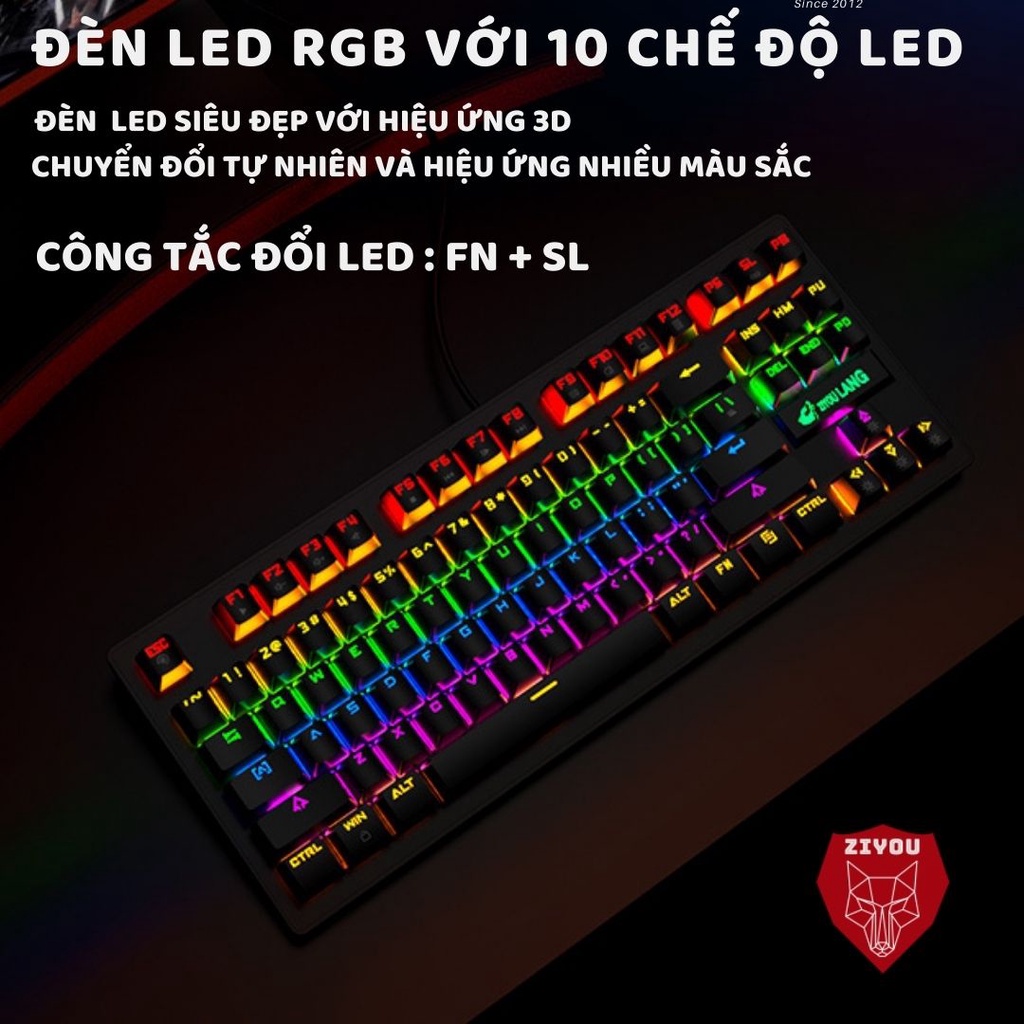 Combo gaming bộ phím và chuột ZIYOU bàn phím cơ gõ cực đã, tương thích máy tính, pc, laptop, K2+V7