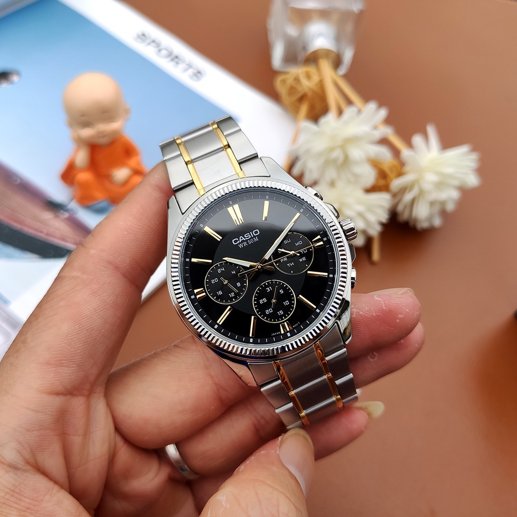 Đồng hồ nam Casio 💖𝐅𝐑𝐄𝐄𝐒𝐇𝐈𝐏💖 Đồng hồ Casio Nam MTP-1375SG-1AVDF dây kim loại SANG TRỌNG