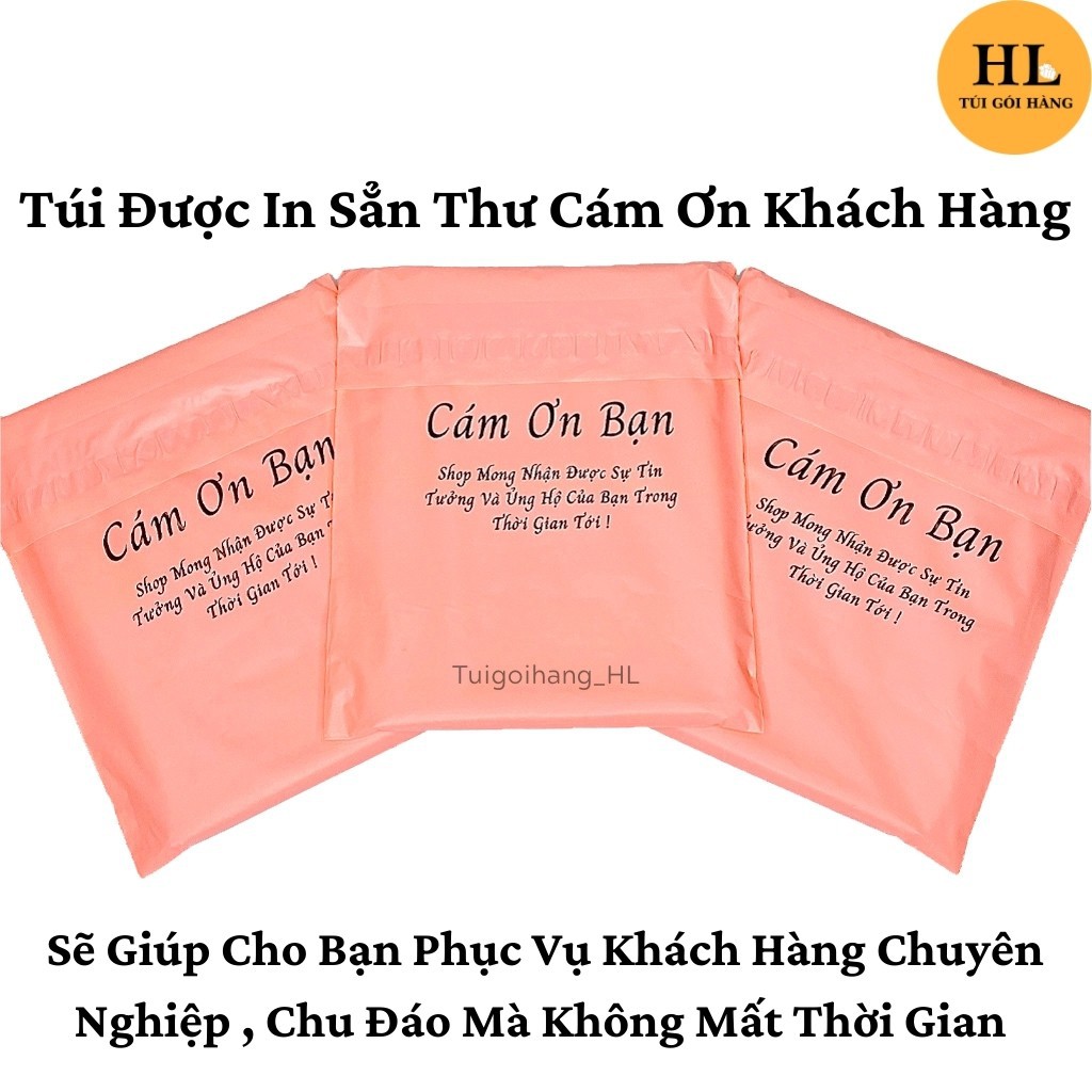 Túi Gói Hàng In Thư Cám Ơn Chất Liệu Cao Cấp Màu Hồng Đào Size 17x30