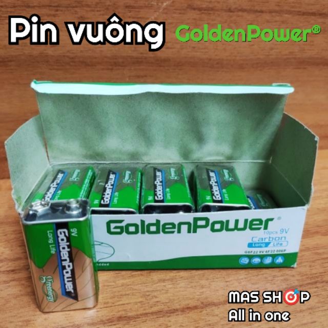 Pin vuông 9V GoldenPower / Pin màu xanh lá cây greenenergy năng lượng sạch