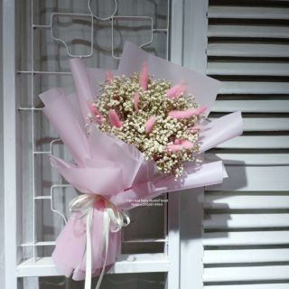 [ Hoa khô ] Bó hoa baby khô trắng nhập khẩu mix cỏ đuôi thỏ làm quà tặng,decor trang trí, chụp ảnh