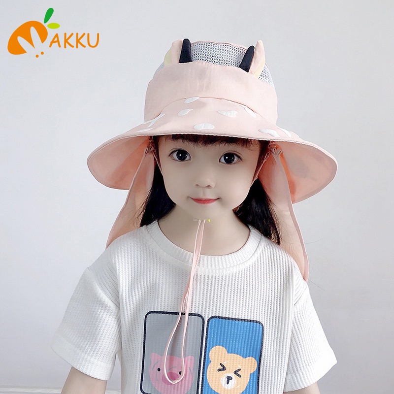 Nón Tai Bèo Che Nắng Hở Chóp Phối Khăn Choàng Dễ Thương Cho Bé Gái