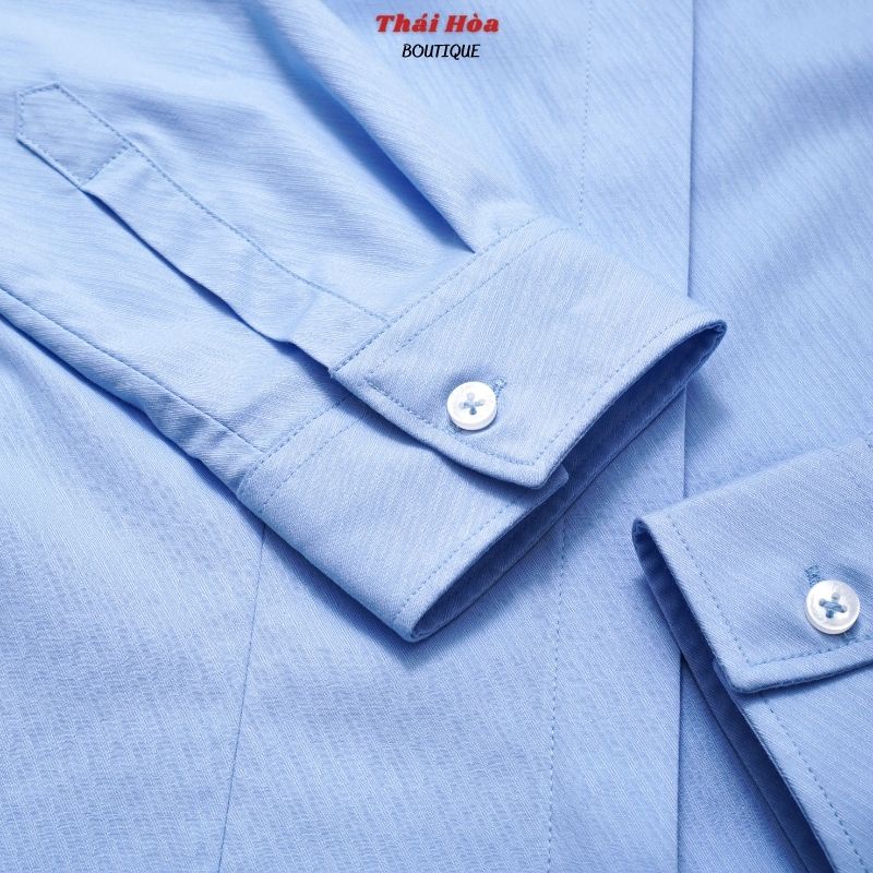 Áo sơ mi nữ công sở cao cấp kiểu dài tay sợi tre đẹp nút ẩn màu xanh Thái Hòa 772-19-02