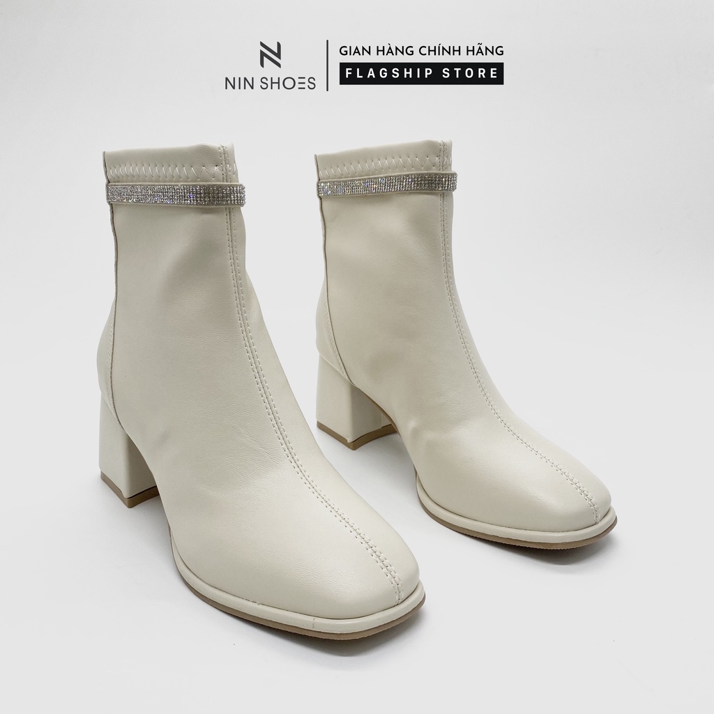 Giày Boot nữ 5p gót vuông cổ đá kéo khoá sau da si Ninshoes | WebRaoVat - webraovat.net.vn