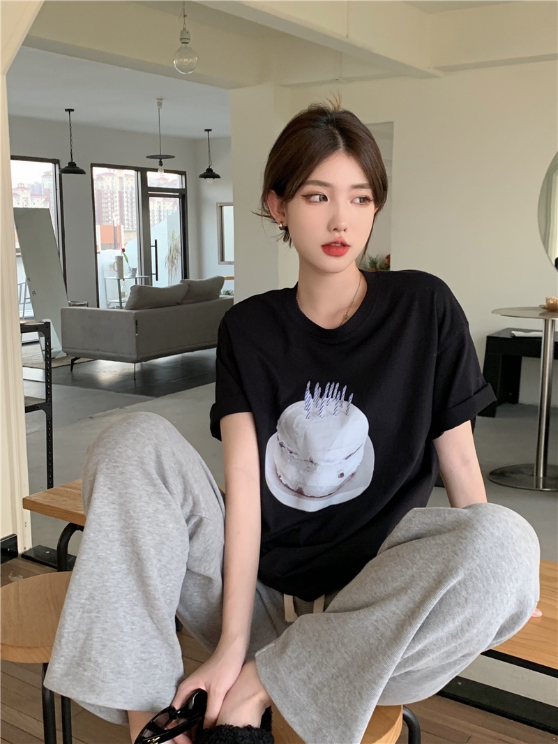 Áo Thun Cộc Tay In Hình Bánh Kem Cổ Điển Mùa Hè 53840