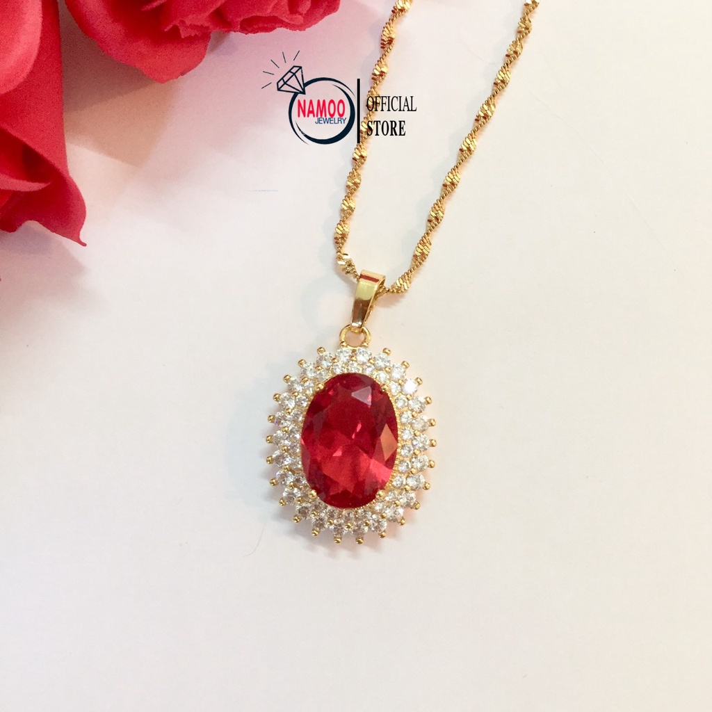 Vòng Cổ Vàng Nữ Mặt Đá Đỏ Cực Sang V592 Namoo Jewelry