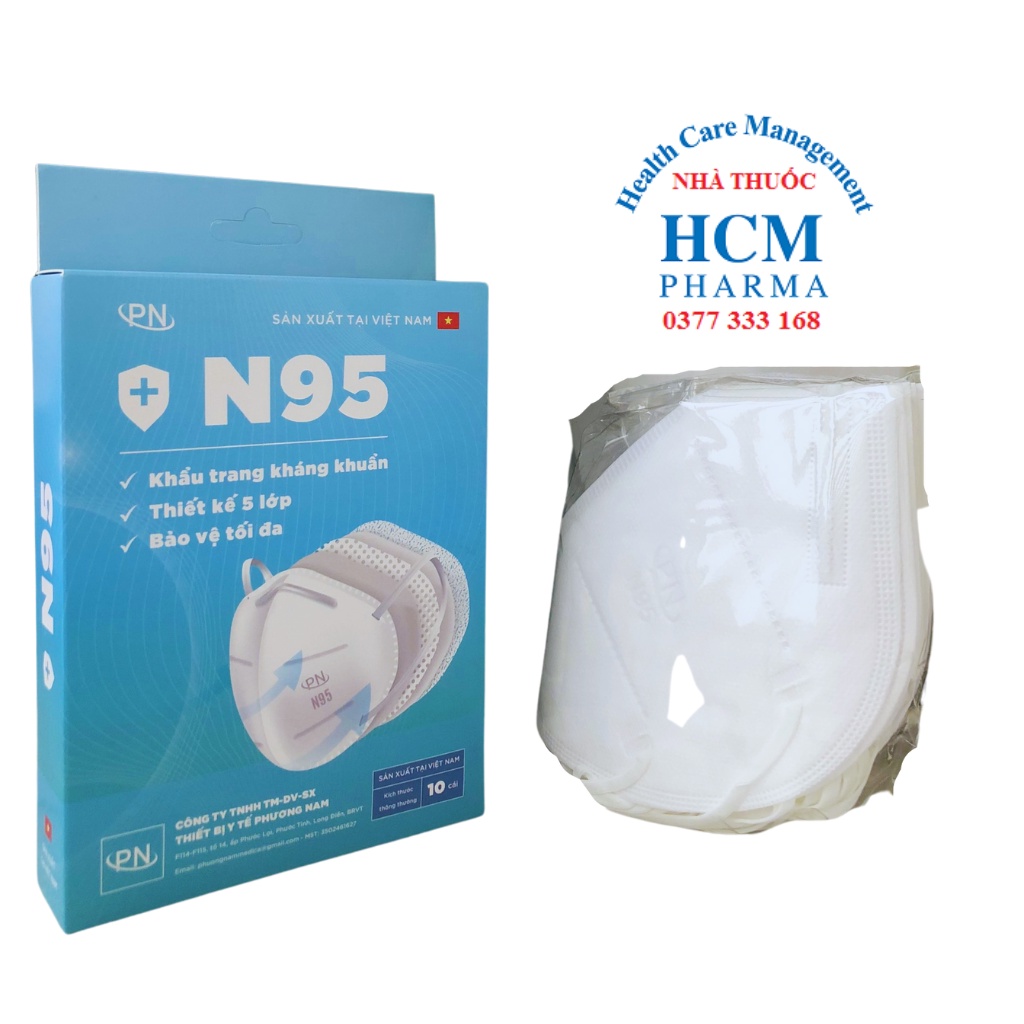 Khẩu trang N95 chính hãng 5 lớp không van Phương Nam màu trắng kháng khuẩn HCM21