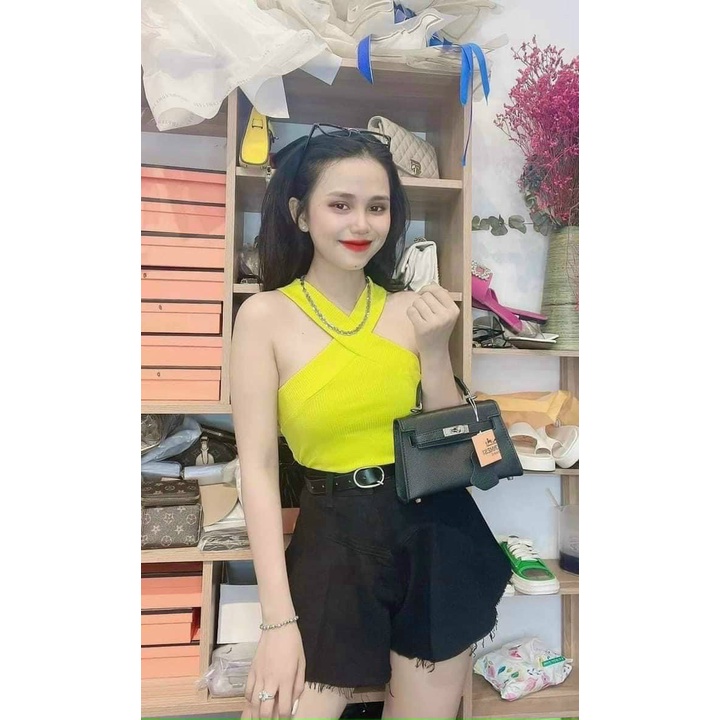 áo kiểu yếm xéo cổ sexy chất bozip màu sắc đẹp lh