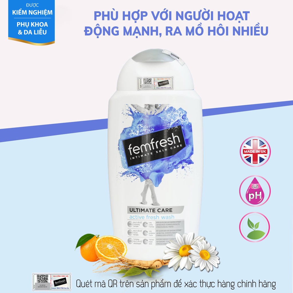 Dung dịch vệ sinh phụ nữ Femfresh làm sạch vùng kín, hỗ trợ ngừa nấm ngứa, viêm nhiễm, sạch thơm suốt ngày dài.