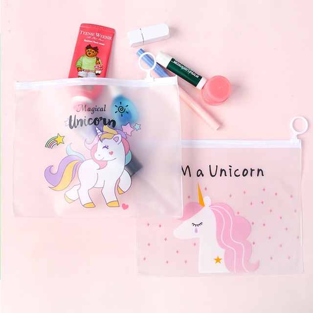 Túi zip ví chống thấm hình ngựa pony Unicorn đựng bút, mỹ phẩm size A5