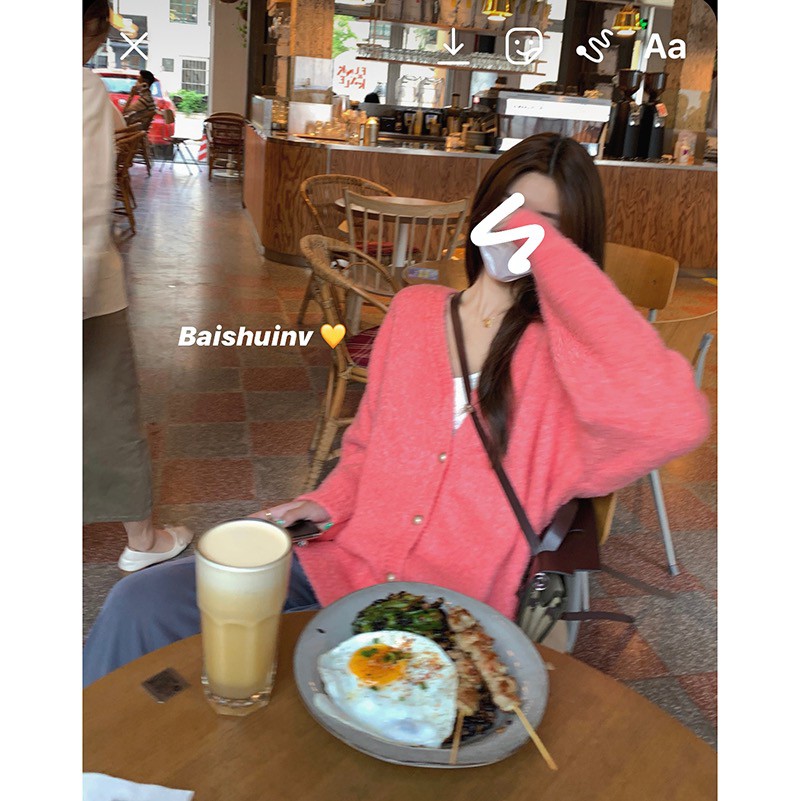 Áo khoác cardigan dệt kim cổ chữ V tay dài dáng rộng thời trang thu đông