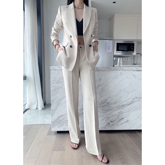 Set áo khoác vest blazer mix quần ống suông đơn giản sang trọng thương hiệu cao cấp Dior CD