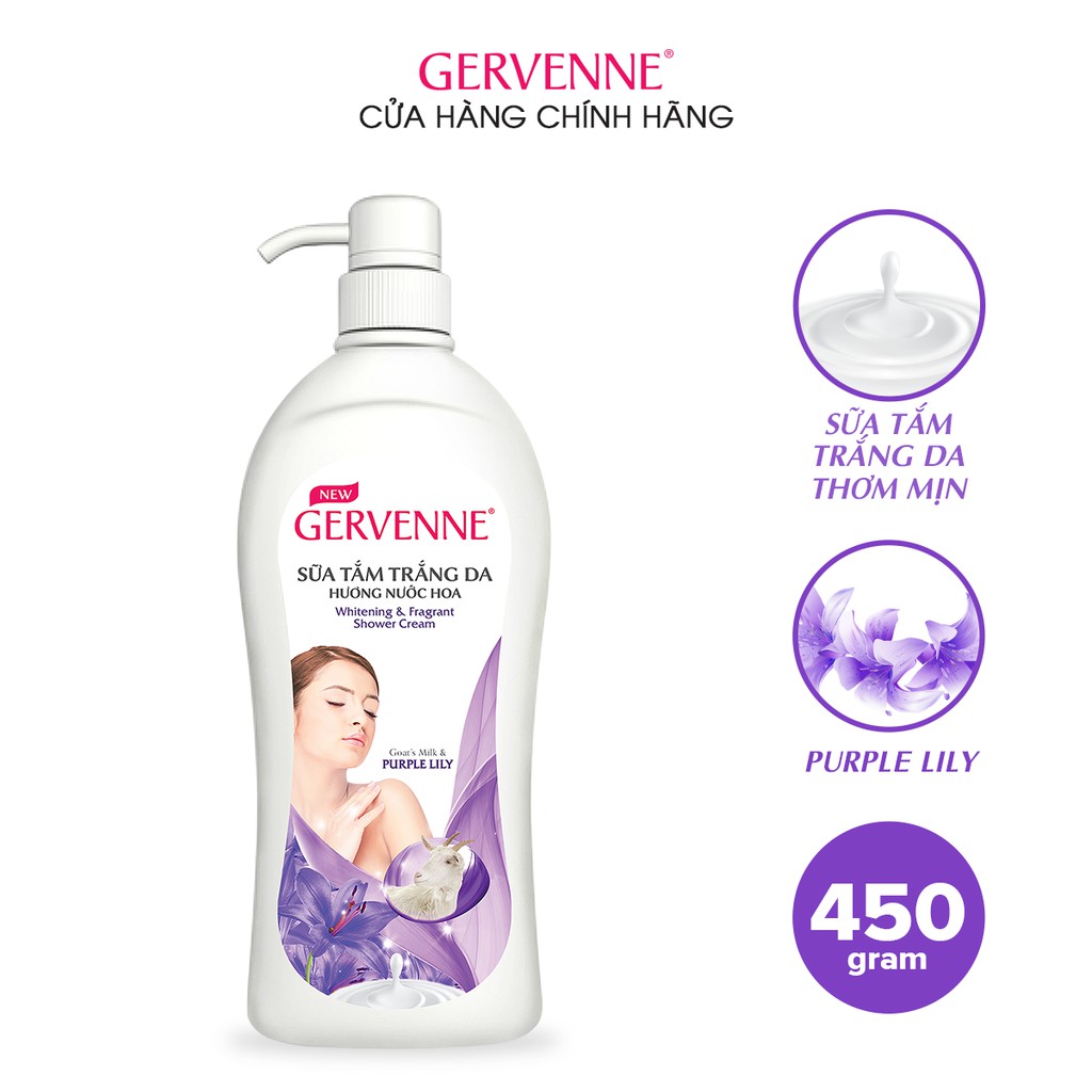 [Mã COSBDAG5 giảm 8% đơn 150k] Sữa tắm trắng da Gervenne Purple Lily 450gr