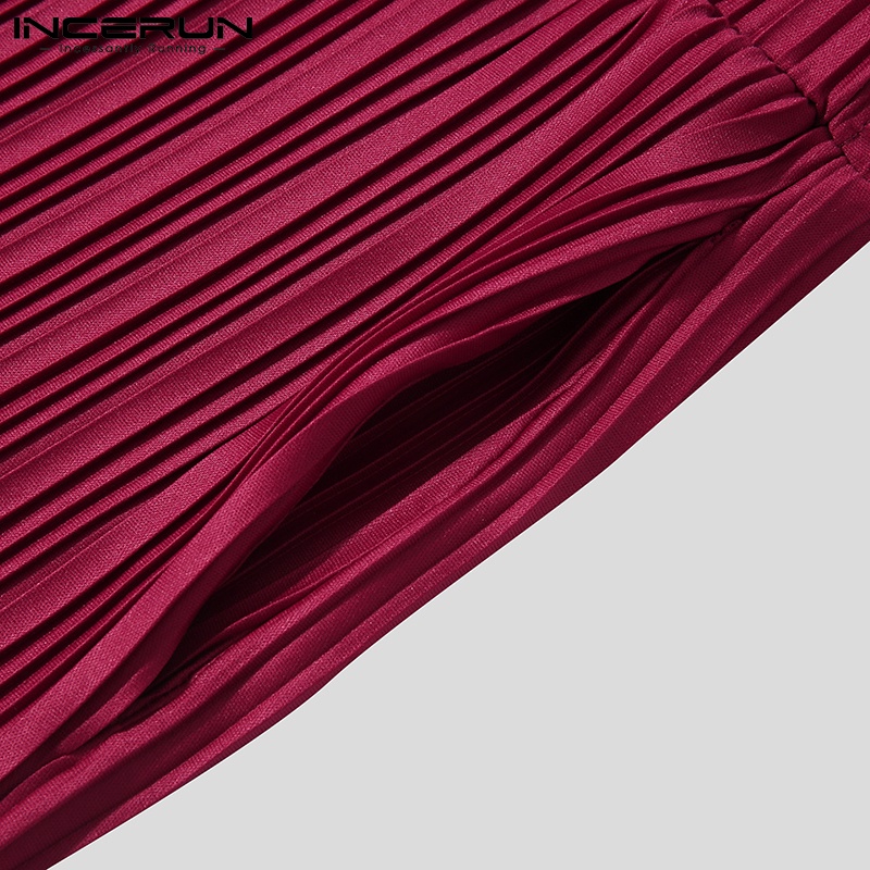 Quần dài Incerun ống rộng lưng thun co giãn màu sắc đơn giản cho nam