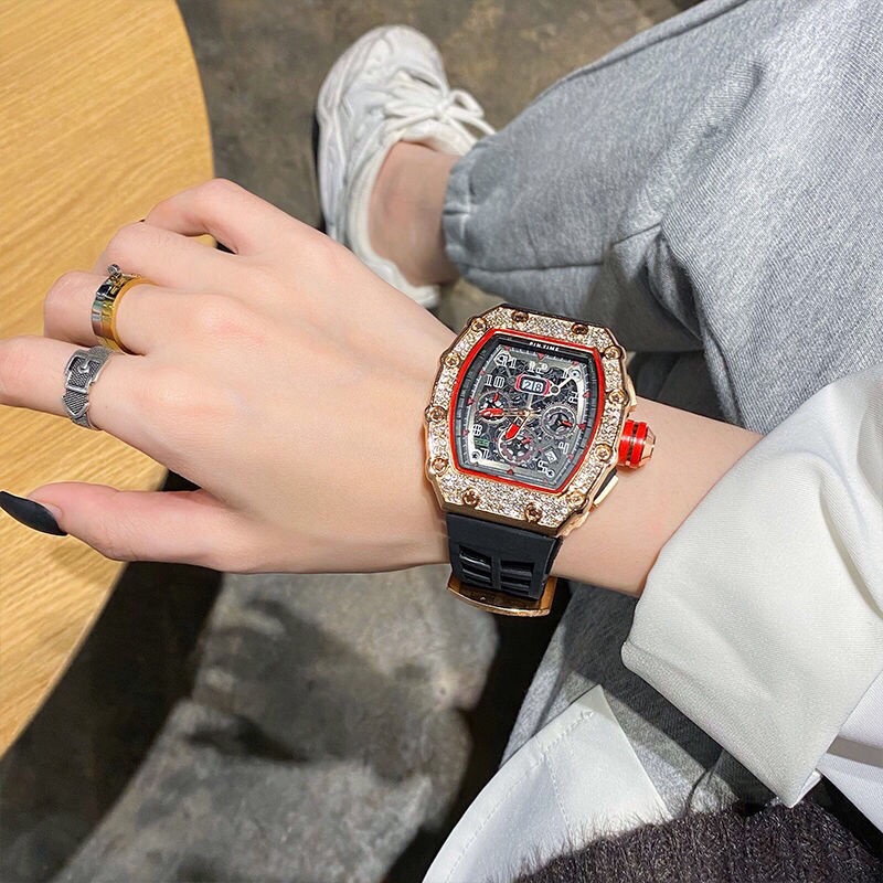 Đồng Hồ Đeo Tay Không Cơ Khí Dát Kim Cương Lớn Cao Cấp Lịch Lãm Nam Tính Miller Chính Hãng