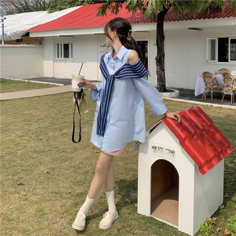 Áo Khoác Sơ Mi Giả Hai Lớp Phong Cách Hàn Quốc Thời Trang Cho Nữ