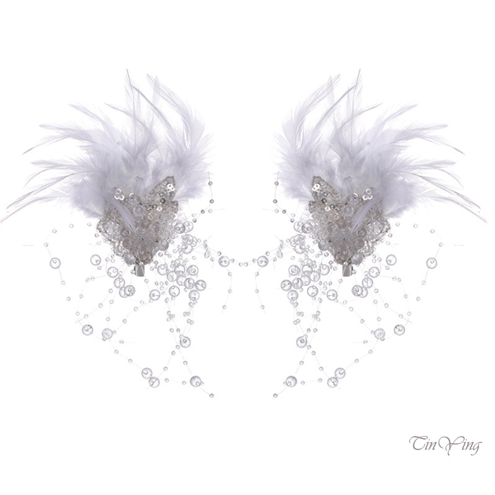 GETNOIVAS Cài Tóc Đính Hạt Lông Vũ Màu Trắng Thời Trang Cho Nữ