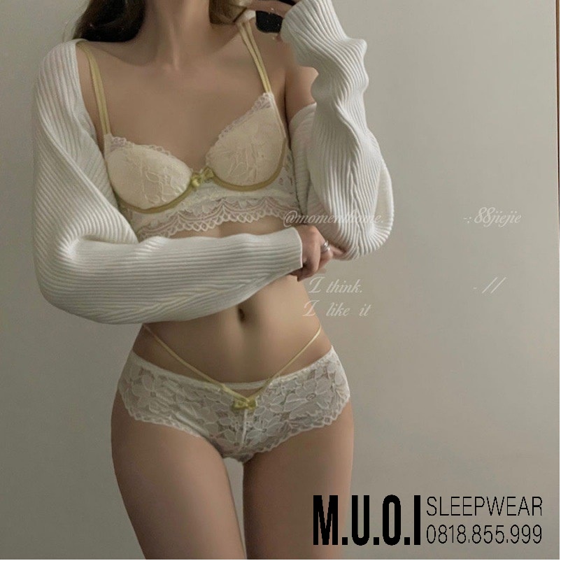 Bộ Đồ Lót Ren Mềm Sexy Cạp Chéo Có Gọng Đệm Mỏng Siêu Đẩy Ngực chuẩn Quảng Châu MUỐI SLEEPWEAR B03 - Hàng có sẵn( video)