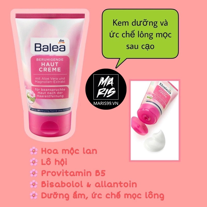 Kem ức chế mọc lông Balea, Kem dưỡng da sau wax, sau cạo lông Balea Beruhigende Haut Creme 125mL