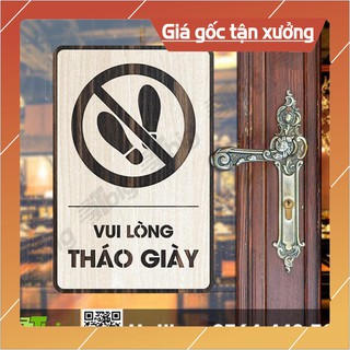 [tranh truyền cảm hứng] Bảng Vui lòng tháo giày 13x20cm cắt laser 2 lớp bằng gỗ