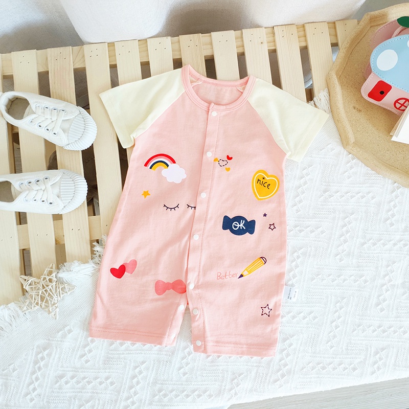 Bộ body đùi tay cộc họa tiết đáng yêu cho bé gái sơ sinh 0 - 2 tuổi B035