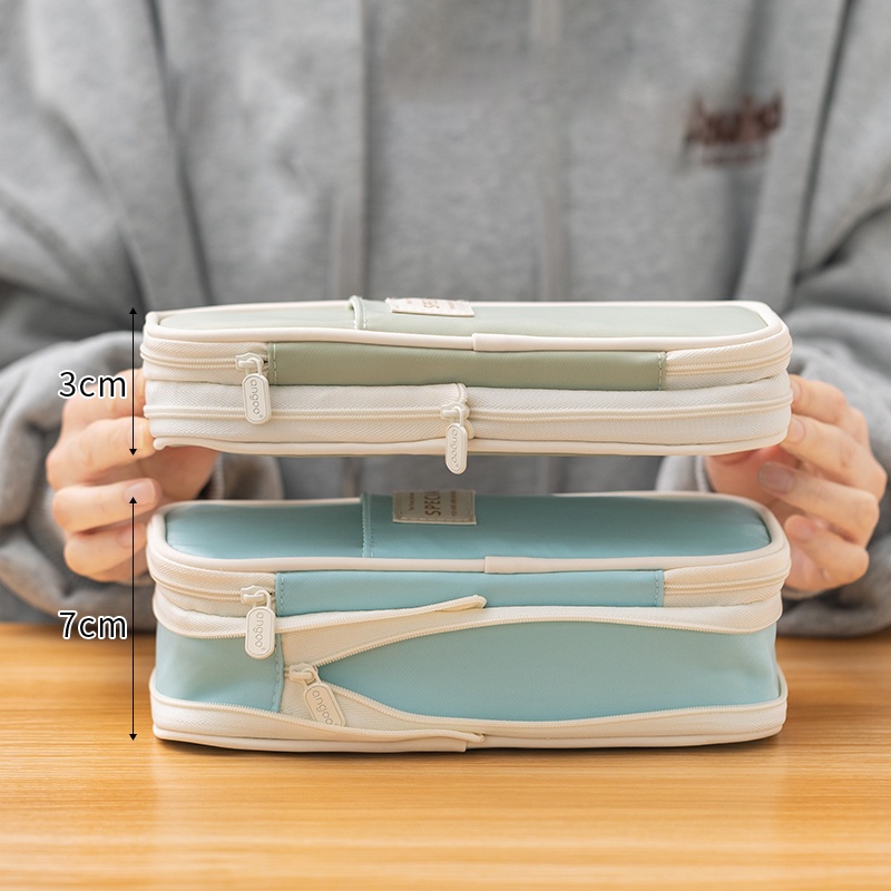 Hộp bút vải canvas Angoo túi bút double pen case bóp viết nhiều ngăn đa năng 5 màu dung tích lớn đựng 50 bút