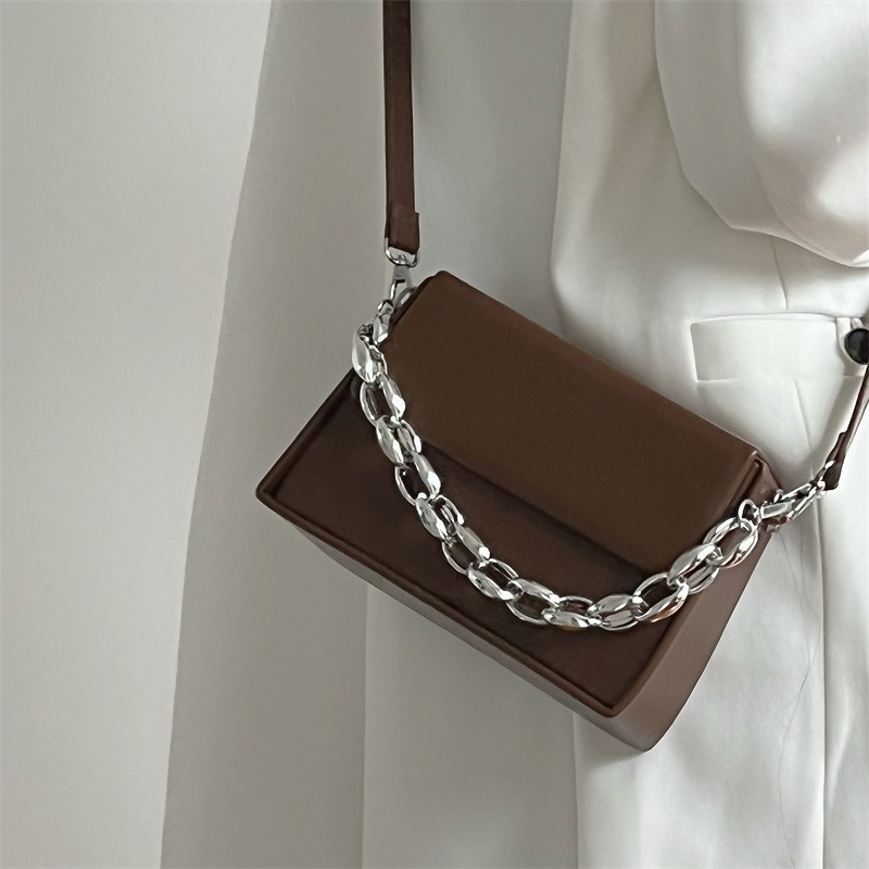 Túi IELGY đeo vai màu trơn chuỗi dây xích kiểu Pháp cho nữ