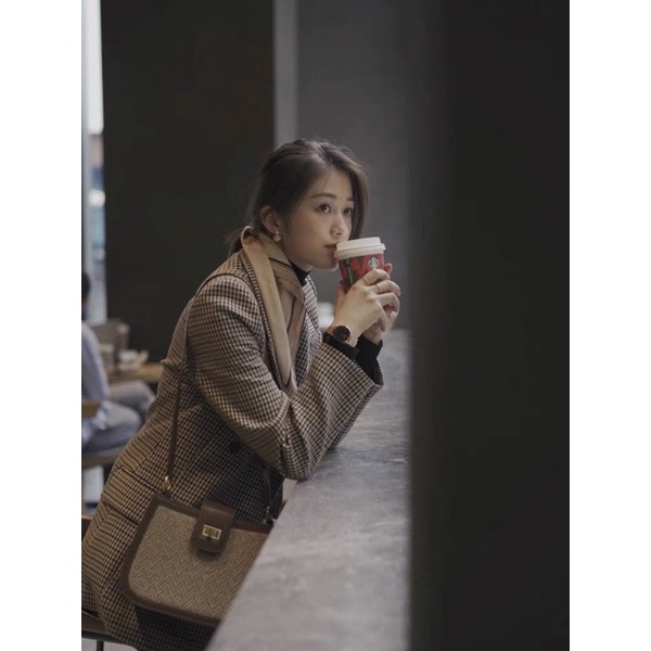 Áo Khoác Blazer Dạ Kẻ Vest Có Lắp Túi 2 lớp