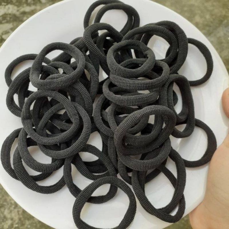 100 thun cột tóc đen trơn