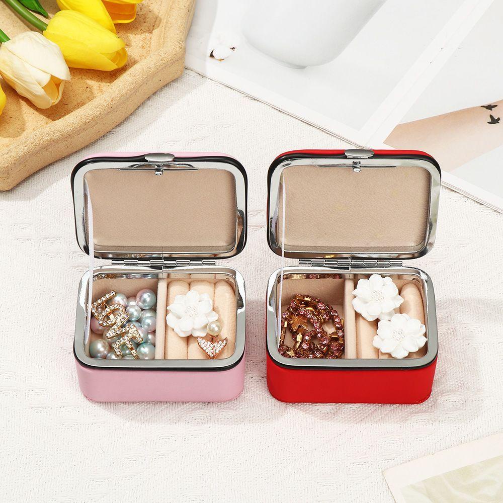 Moilyvn Hộp Đựng Trang Sức Di Động Tinh Tế Tích Hợp Flannel Có Gương Trang Điểm