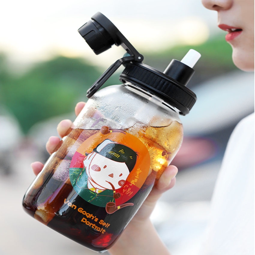 Bình Uống Trà Sữa Và Lọc Trà Kèm Bao Bảo Vệ Uống Hút 2 Trong 1 Siêu To 700~1000ml