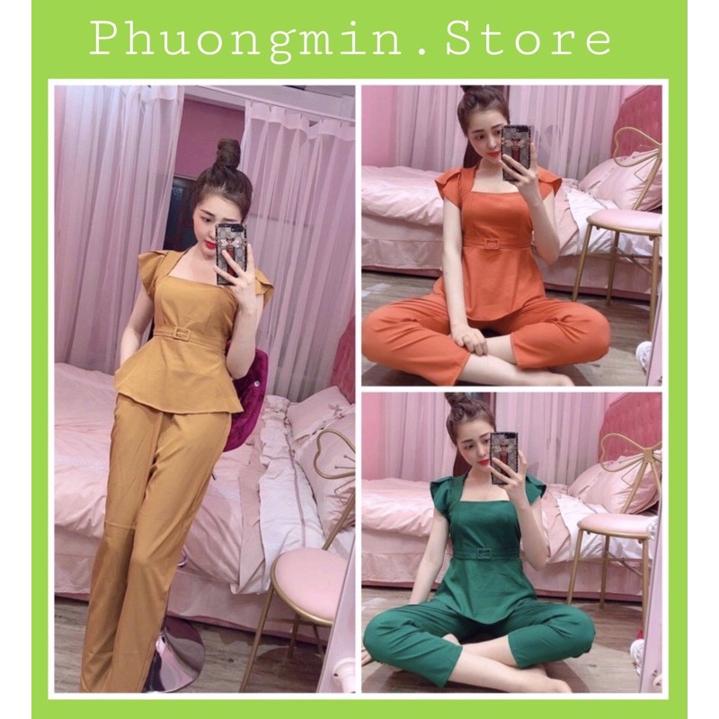 Set Đồ Bộ Quần Dài Áo Kiểu Thắt Lưng Chun Eo Sau Xinh Xắn 👗 Phuongmin.Store 👗