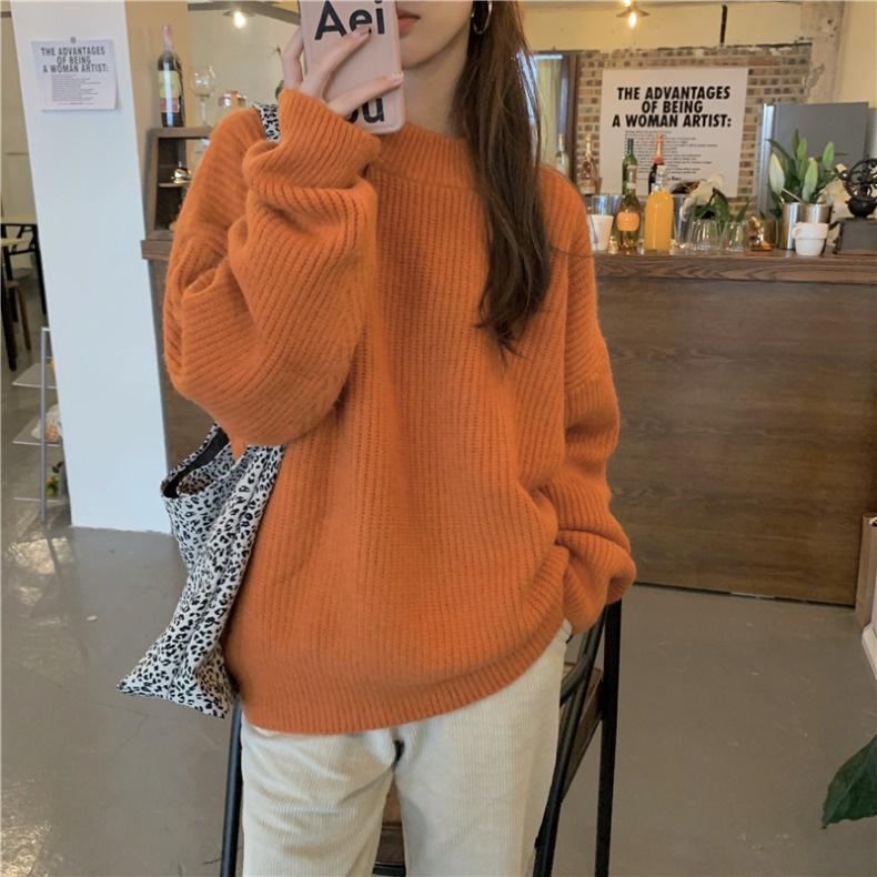 Áo Sweater Dáng Rộng Dày Dặn Phong Cách Hàn Quốc Thời Trang Thu Đông Mới Cho Nữ