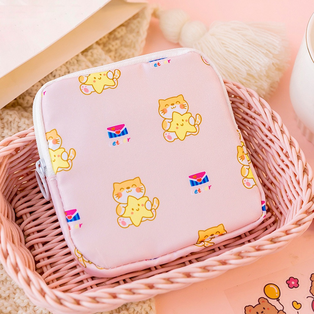 Túi Đựng Băng Vệ Sinh / Đồ Trang Điểm Bằng Cotton Có Khóa Kéo Tiện Dụng Cho Nữ