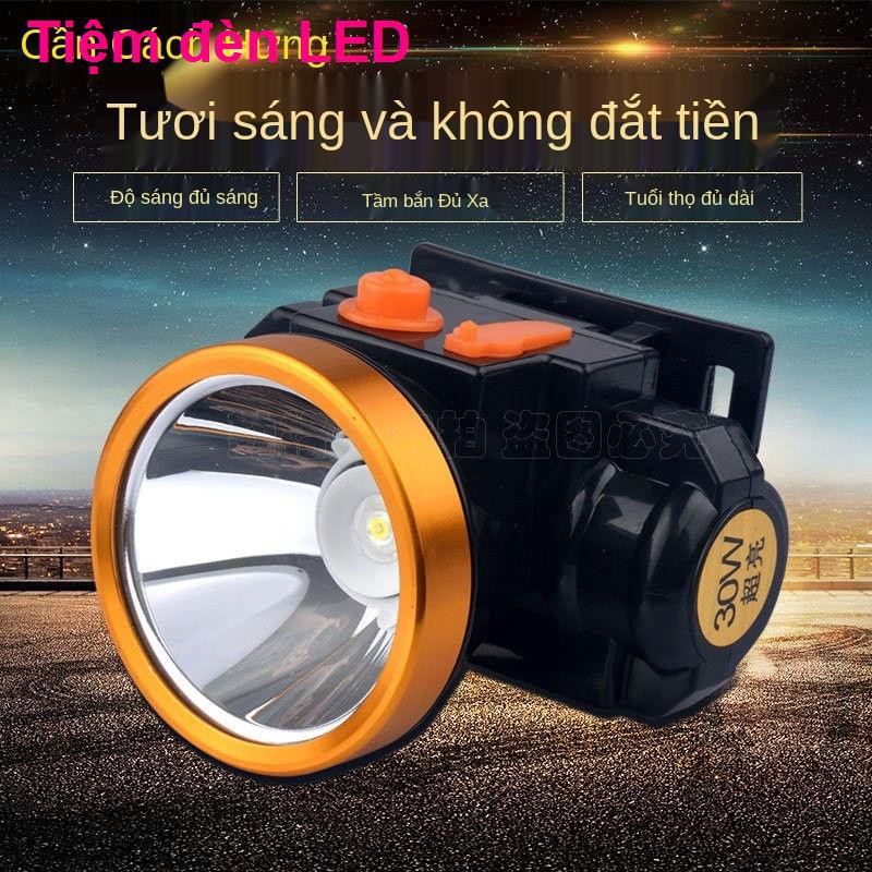 Đèn pha LED ánh sáng mạnh có thể sạc lại pin lithium đội đầu đeo không thấm nước tầm xa 500m đi câu cá đêm nhỏ